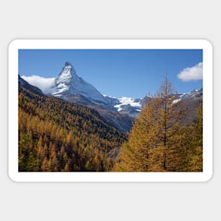 Matterhorn, autumn, trees, forest, Zermatt, Valais, Switzerland Sticker